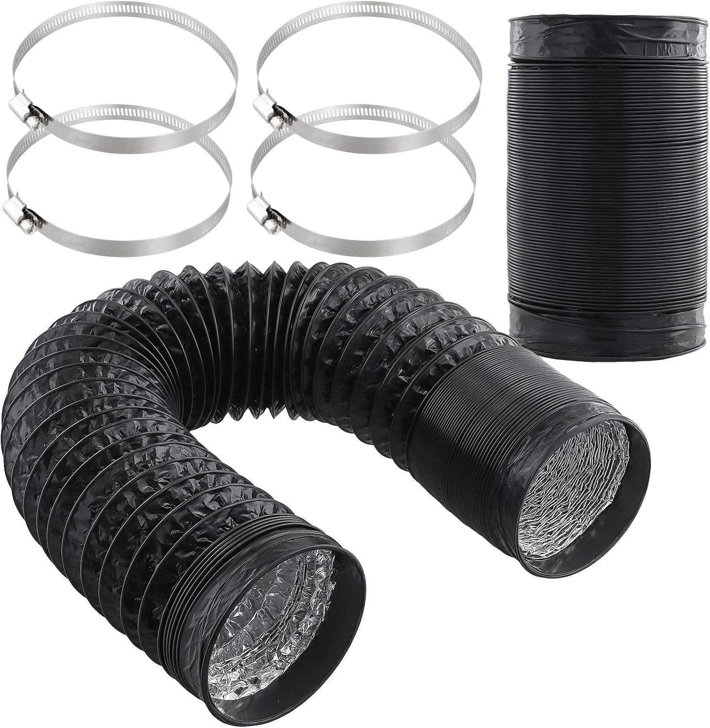 Flexibele PVC Afvoerslang met 4 Slangenklemmen, Aluminium Ventilatieslang voor Kweektent, Droger en Afzuigkap, Set van 2 x 100 mm