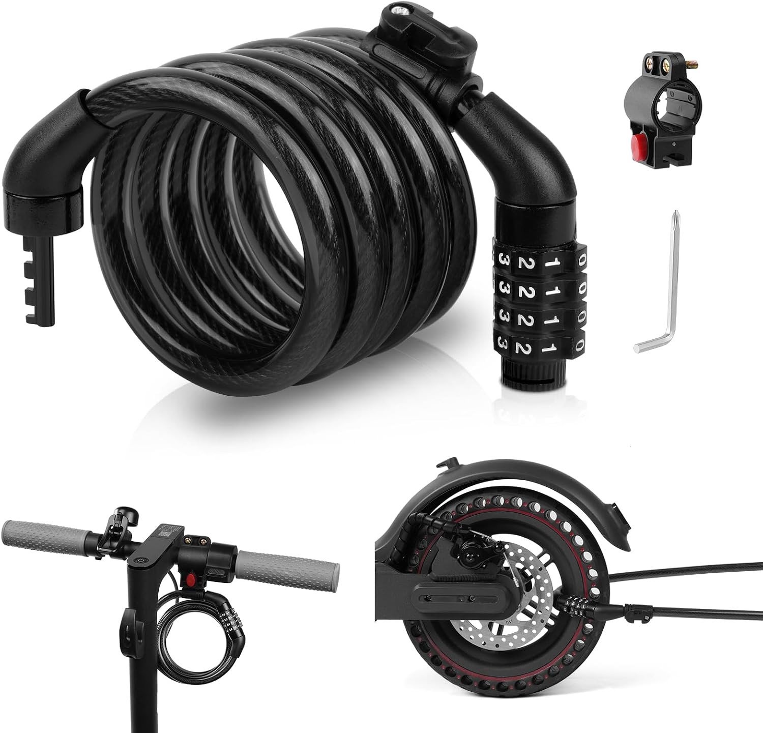 Veiligheidsslot voor scooters met 4-cijferige resetbare combinatie, 120 cm lange anti-diefstal kabel, ideaal voor fietsen, grasmaaiers en poorten