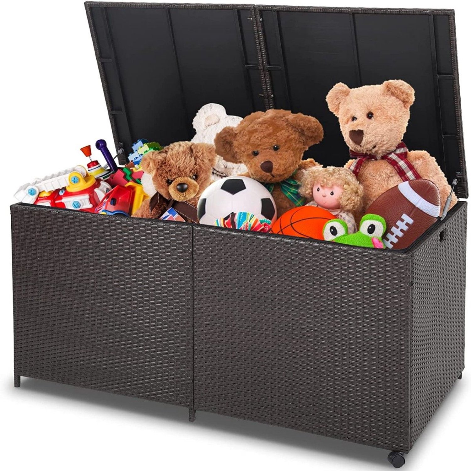 SureDeal® - Opbergkast - Terrasopbergbox Bruin Gemengd - Rits - Universele Wielen - 150x77x73 cm - Naturel