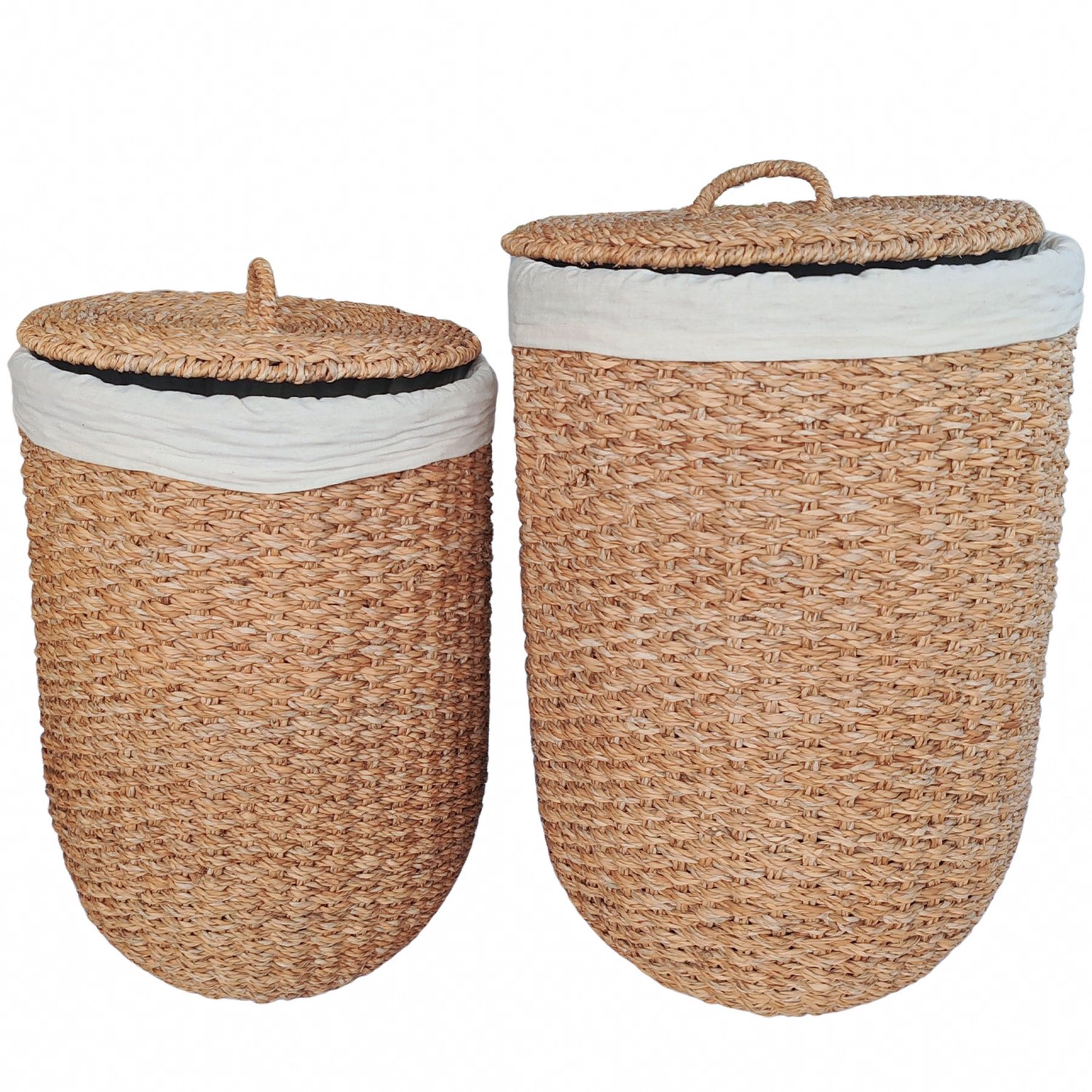 Ronde wasmand met deksel – zeegras – set van 2 – 48 en 70 l – naturel