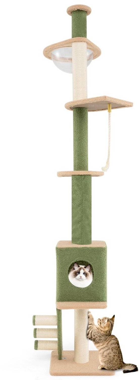 SureDeal® - Krabpaal - Hoogte Verstelbare Kattentoren - Verdiepingen Ruimtecapsule Krabpalen - 39x39x218 cm - Groen