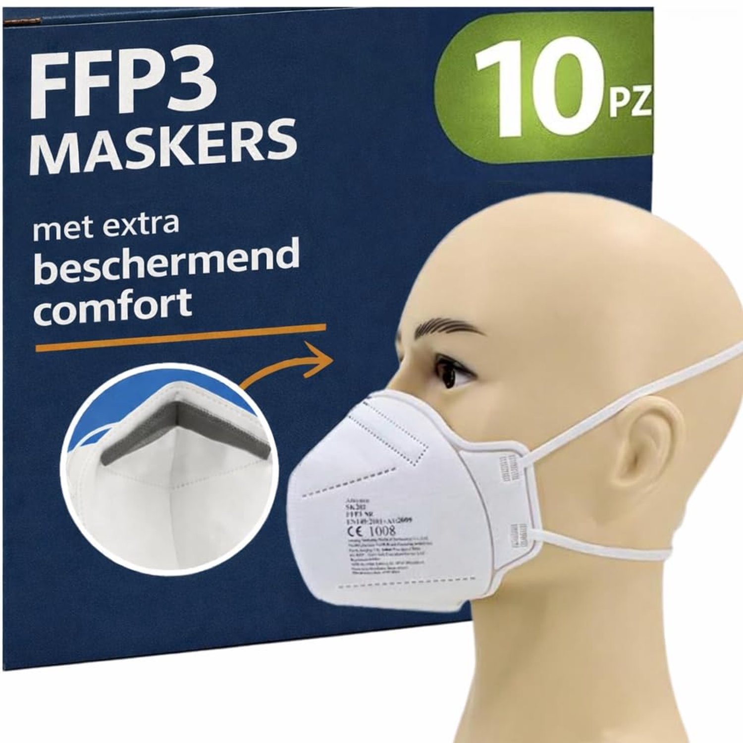 10 FFP3 mond- en neusbeschermingsmasker met EC-certificering, 5-laags masker zonder ventiel, stof- en - ShopVlot