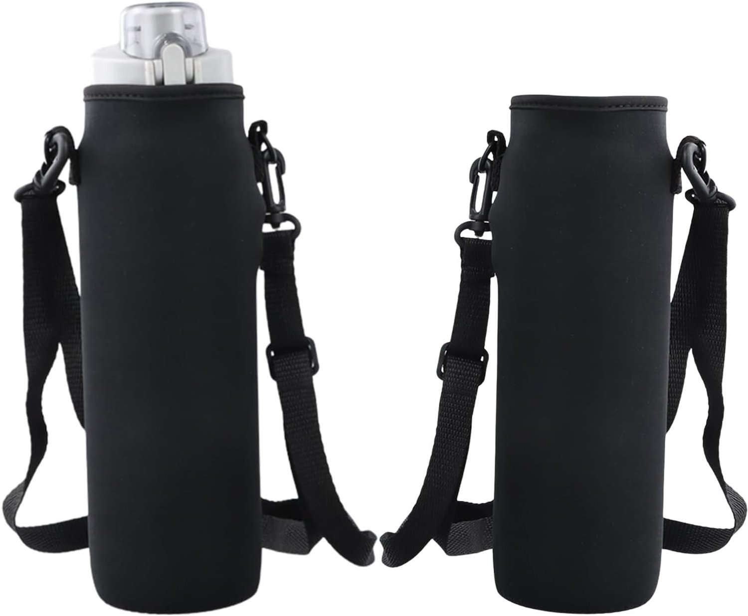 Flessenhouder met Schouderriem - Zwart - 22 x 8 cm - Neopreen - Voor Sport en Reizen