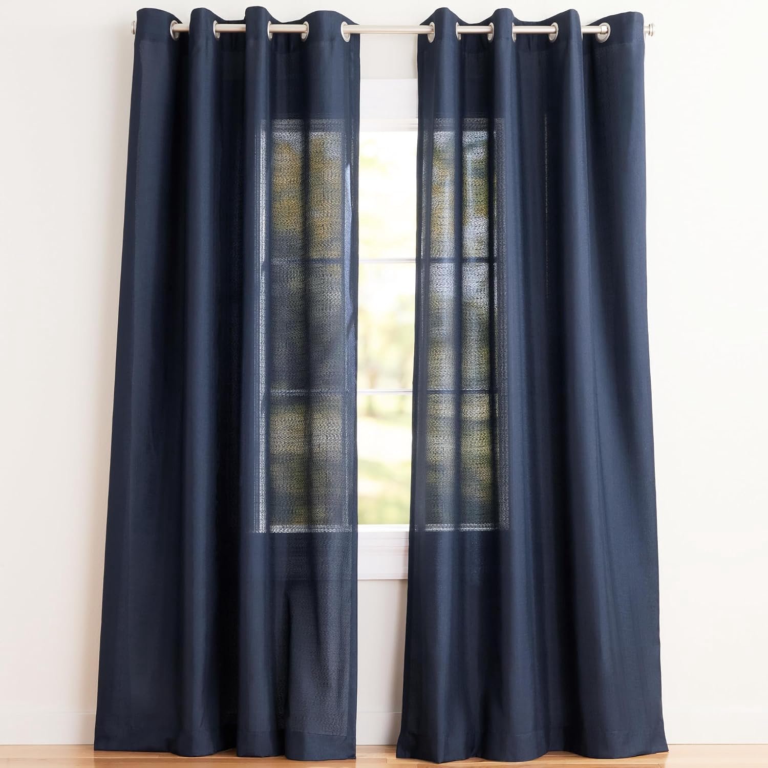 Exclusieve Grommet Top linnen raamgordijnen, polyester, Peacoat Blue, 243 cm lengte