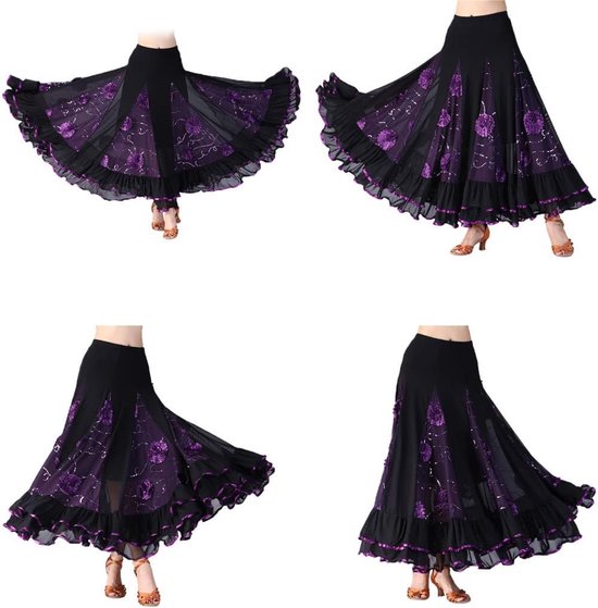 Vintage Dames Flamenco Ballroom Dance Waltz Big Swing Pailletten Moderne Lange Rok Jurk Dancewear Paars zoals beschreven, Paars, Eén maat — afbeelding 2