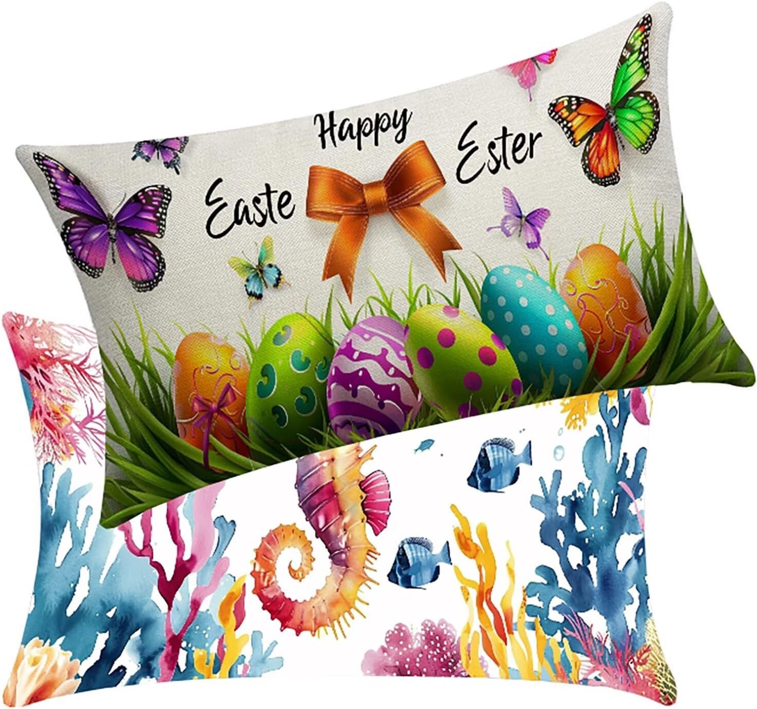 Buitenkussens 50 x 80 cm set van 2 Marine Life Sofa Kussenhoezen Festival Waterdichte Linnen Kussenslopen Gooi Kussens met Zichtbare Rits voor Patio Tuin, Boerderij Bank Woondecoratie BY6 8-3