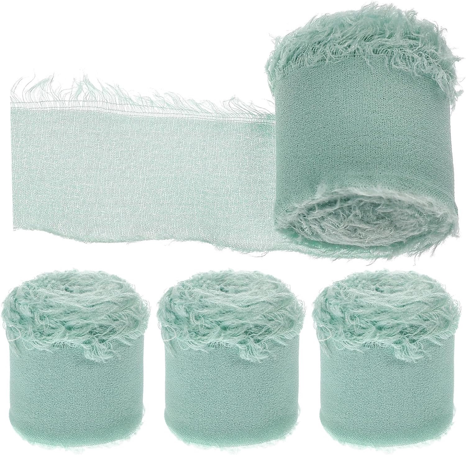 4 Rollen Lichtgroene Handgescheurde Chiffonlint Per Rol Franje Rand Stevig Knopen Voor Bruidsboeketten DIY Feestdecoratie Bloemschikken