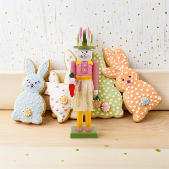 2 Stuks Delige Houten Paashaas Notenkraker Figuren Lente Paastafelstuk Decoratie Stevige Houten Nutcracker Centerpiece voor Feestelijke Eetkamer — afbeelding 3