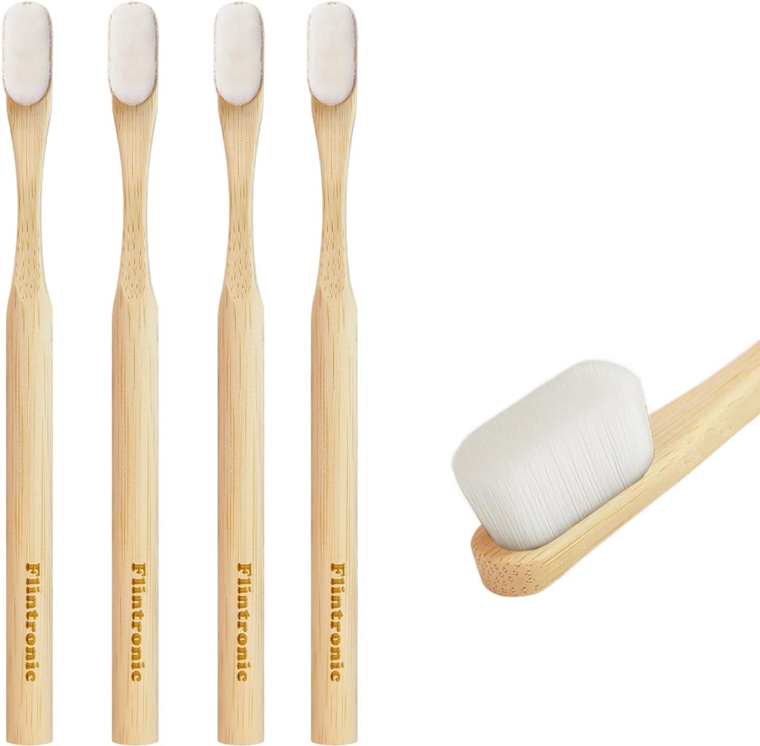 Set van 4 bamboe tandenborstels, natuurlijk en ecologisch, zacht en 100% biologisch afbreekbaar, ideaal voor duurzame mondverzorging
