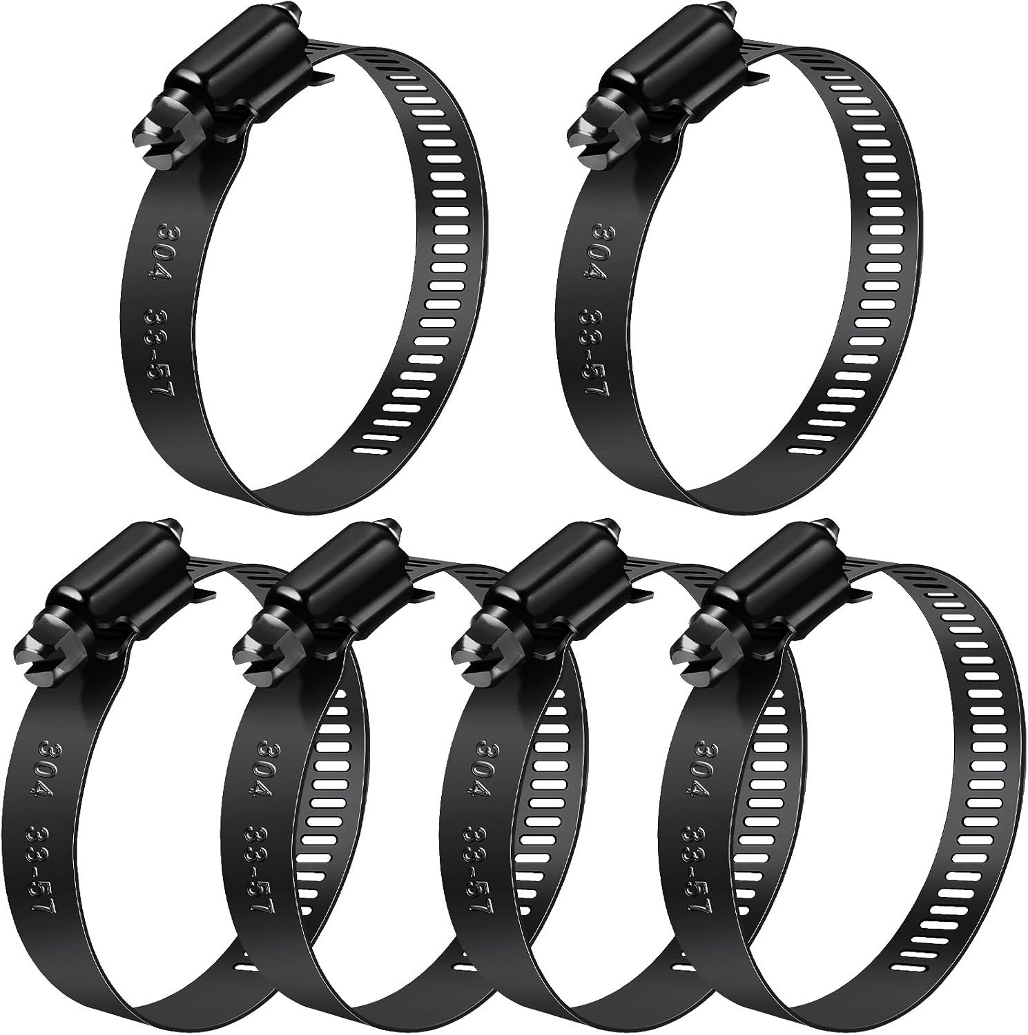 Set van 6 Slangklemmen van 304 RVS, Zwart, Voor Pijpen en Slangen (33-57 mm) - Duurzaam en Roestvrij