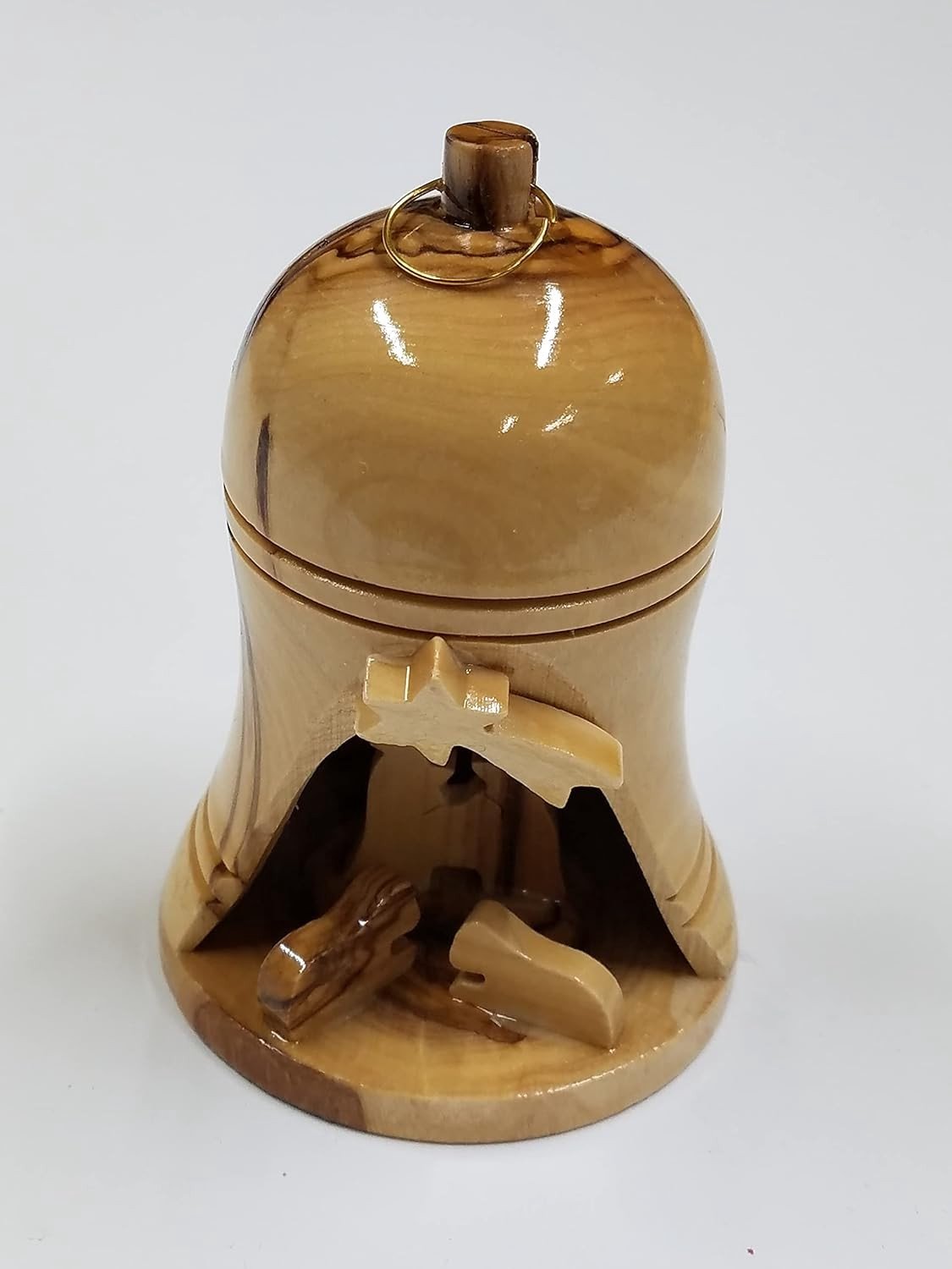 Kerstbel Ornament - Groot - 9 cm - Handgemaakt van Olijfhout - Voor Kerstdecoratie