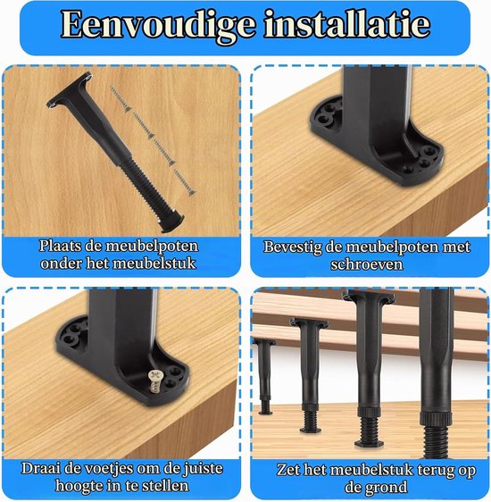 Set van 6 Verstelbare Plastic Bedpoten 20-38 cm voor Bedframe en Meubels, Ondersteuningspoten voor TV-kast en Meubelverhogers — afbeelding 3