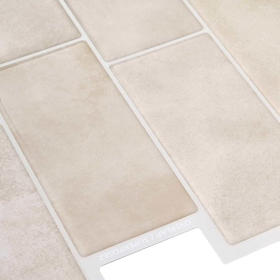 20 stuks metrotegels beige marmer, zelfklevende wandtegels 29 x 21 cm, glanzende pvc-tegels voor keuken en badkamer — afbeelding 2