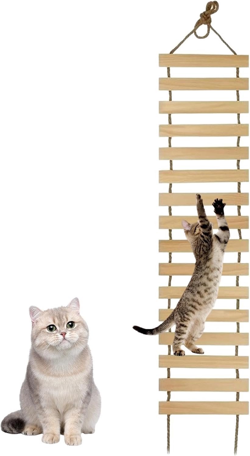 Katten Brug voor Muur, Multi Level Houten Trappen Kooi Accessoires met Touw