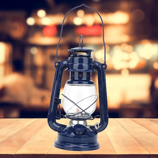 Vintage Kerosinelamp Antieke Olie Lantaarn Rustieke Ijzeren Lamp met Glas voor Woninginrichting Party Blauw/rood (Blauw) — afbeelding 3