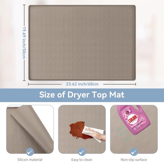 2 stuks wasmachine- en drogerhoezen voor de bovenkant, 23,6 x 19,7 inch siliconenrubberen mat voor lauriermachine en droger, antislip, zwaar belastbare, waterdichte wasbare beschermmat, pad voor was- — afbeelding 5