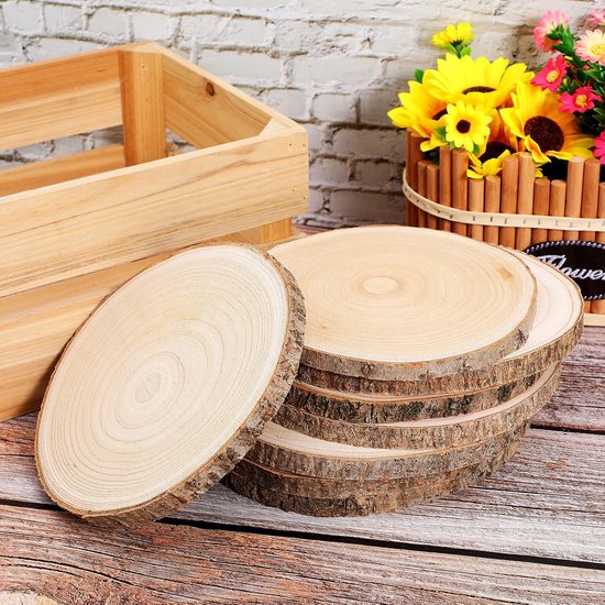 8 Stuks Grote Houten Schijfjes Middelpunt Eerste Huisdecoratie Rustieke Rondes Lege Uitsparingen Natuurlijke Cirkel Bosachtige Bruiloft Ongeverfde Schijven — afbeelding 4