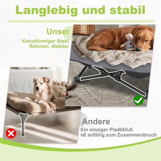 Opvouwbaar outdoor hondenbed, verhoogd, ademend hondenbed voor honden tot 60 kg, ideaal voor camping en tuin, outdoor, indoor, 87 x 87 x 33 cm — afbeelding 4