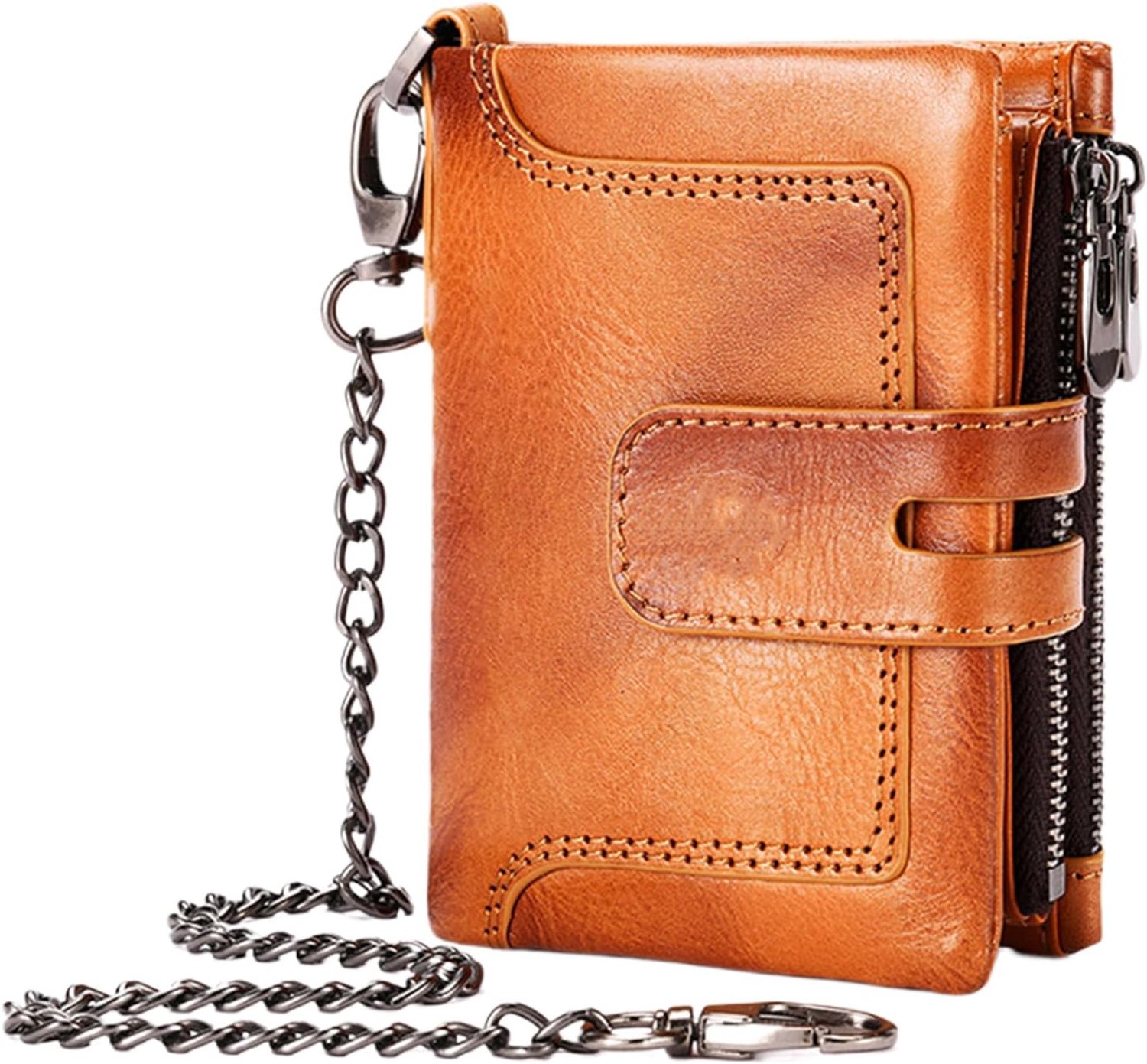 Générique Heren Chain Portemonnee, Vintage Lederen Portemonnee Met Ketting - Echt Lederen Anti-diefstal Portemonnee,Verticale Anti-diefstal Gesp Sluiting Meerdere Slots in, Geel, Se référer au