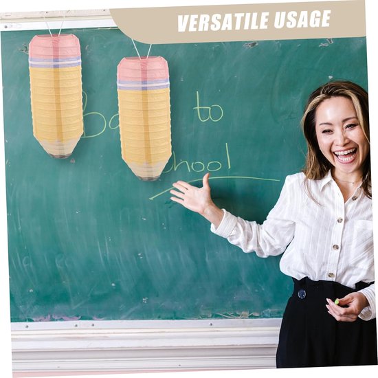2 Stuks Gele Papieren Lampionnen Duurzame Compacte Back To School Hangdecoratie Eenvoudige Montage Geschikt voor Kleuterschool Klaslokaal Schoolfeesten — afbeelding 4