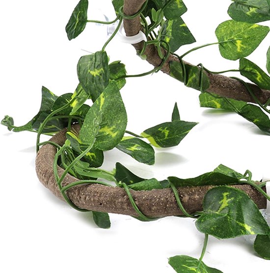 Reptiel Klimplant Flexibel Jungle Decor 3,28ft Rotan met Scindapsus Bladeren voor Hagedissen Kameleons 's Boomkikkers Schildpad Aquarium Terrarium Decoratie (Rotan + groene radijsbladeren) — afbeelding 2