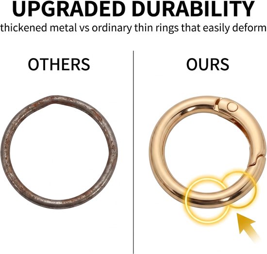 18 stuks karabijnhaken voor tassen, 25 mm, ronde veerringen van metaal, accessoires voor haaktassen en sleutelhangers, 3 elegante kleuren (goud, zilver, zwart geweerbuis) — afbeelding 5