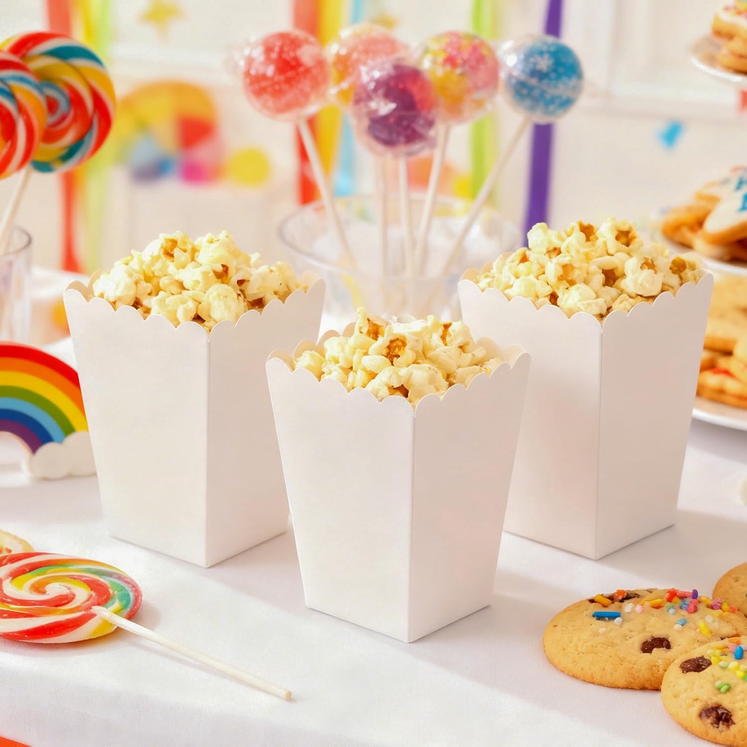 Popcornzakjes, popcornzakjes, wit, klein, popcorndozen, snoepjeszakjes, containers voor snacks, snoep, feesten, bioscoop, feesten, 100 stuks