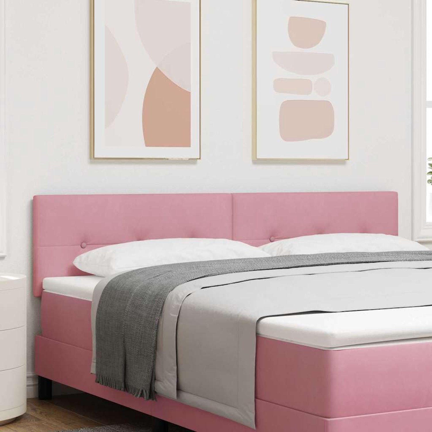 Fluwelen hoofdeinde roze 180 cm met schuim, in hoogte verstelbaar, grenenhouten frame en houten plaat, modern design voor slaapkamer
