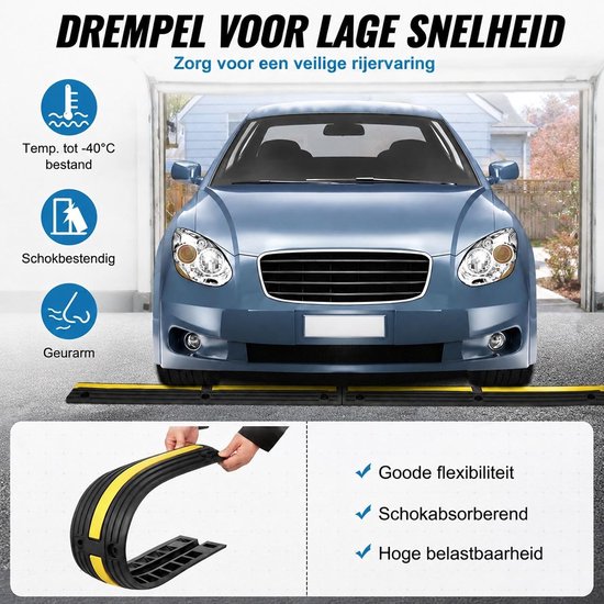 4 stuks rubberen 1-kanaals kabelbrug in zwart geel, drop-over kabelgoot voor vloer, garage, werkplaats en evenementruimte — afbeelding 5