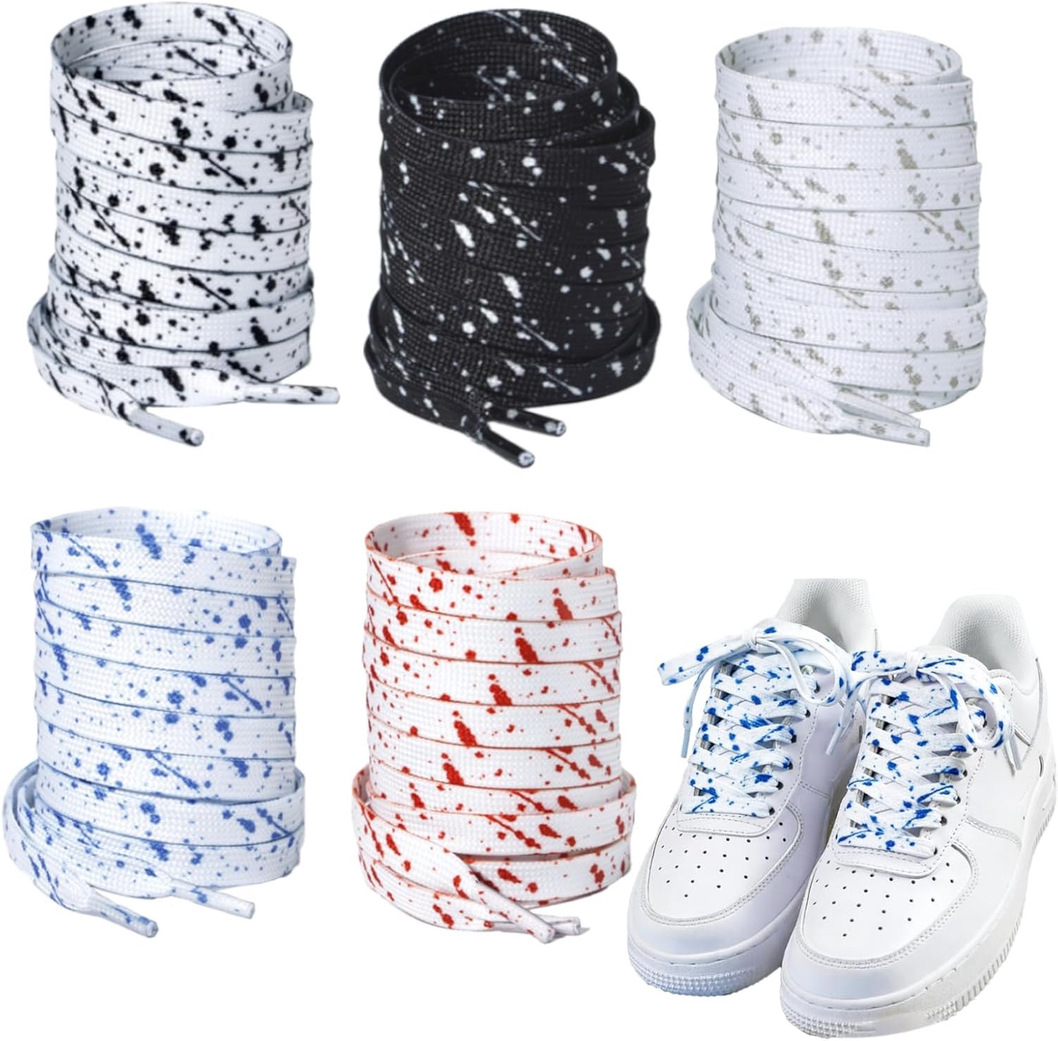 5 Paar Platte Veters Multicolor 120 cm, Schoenveters met Artistiek Patroon, Vervangveters voor Sneakers en Sportschoenen, Mode Accessoire voor Dames Heren en Tieners