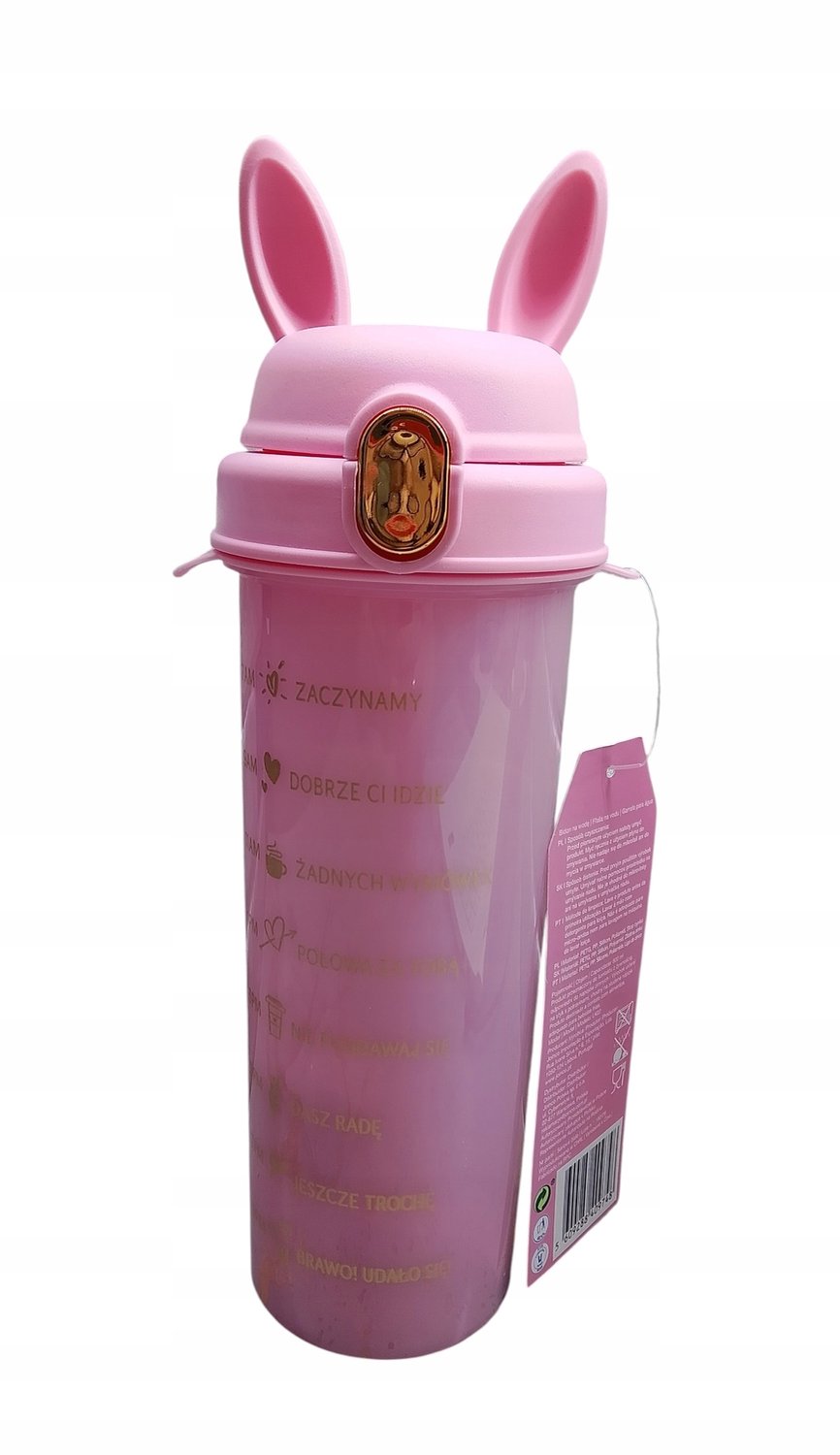Motiverende Drinkfles 800ml met Rietje - Roze
