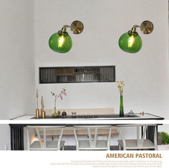 Vintage wandlamp van groen glas, stijl midden van de eeuw, verstelbare lampenkap, goudkleurige vintage wandlamp in industriële stijl voor slaapkamer, nachtkastje of woonkamer. — afbeelding 5