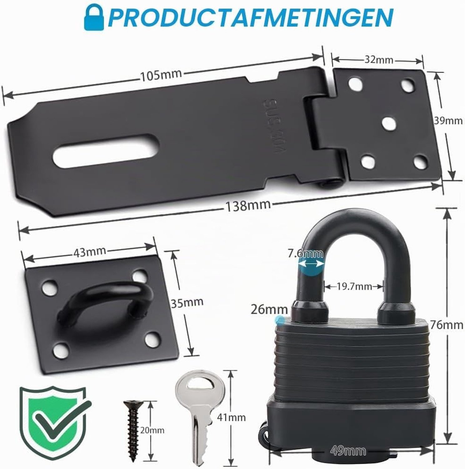 Zware RVS Hangslot met Schroeven van 10 cm - Waterdichte Deurslot voor Tuin, Slaapkamer en Kast