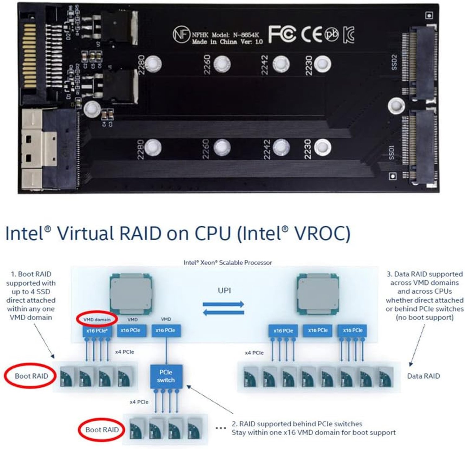 Dual 2X NVME M.2 AHCI to PCIE Express 3.0 4.0 Slimline SFF-8654 8X Raid Card VROC Raid0 Hyper Adapter - ShopVlot