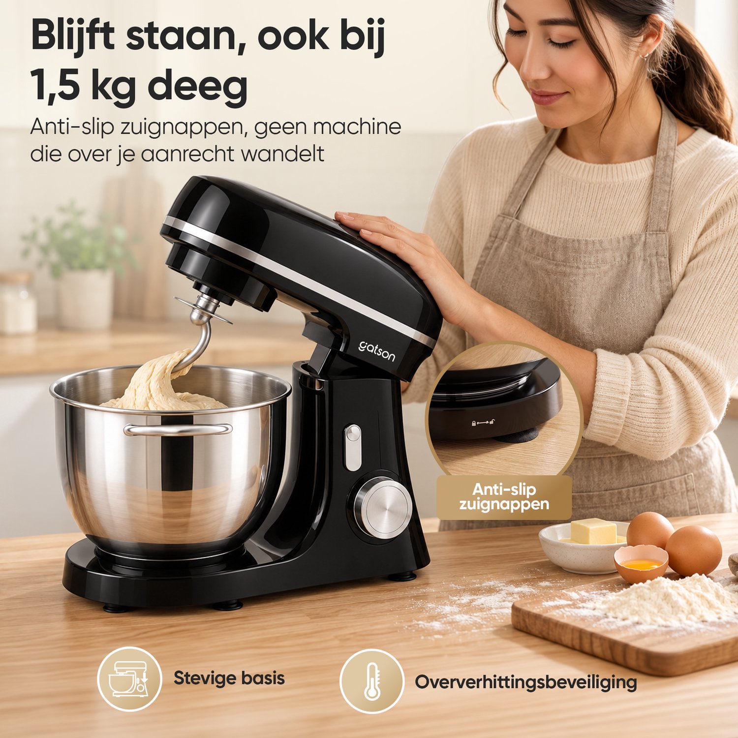 Gatson 2000W Keukenmachine - 6,2L Mengkom - Dubbele Handvatten - Keukenrobot - Keukenmixer - Foodprocessor - Mixer Met Mengkom thumbnail 4