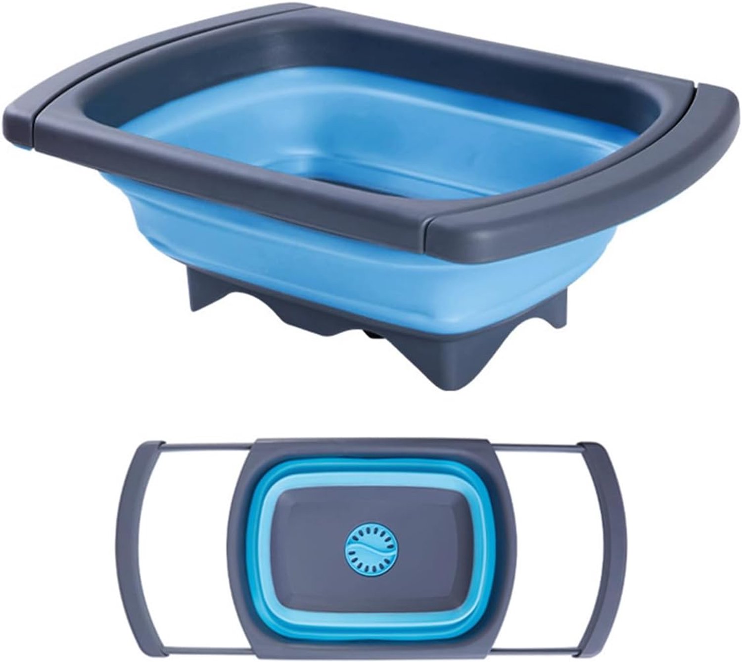 Afwaskom opvouwbaar, blauw, campingwaskom met afvoer, antislipvoetjes en uittrekbare handgrepen, afwaskom voor - ShopVlot