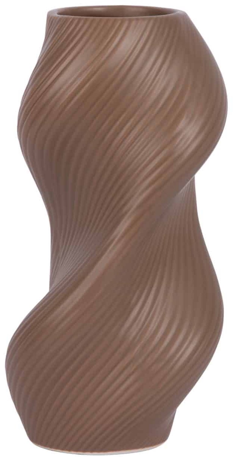 Present Time Vaas Paris Twisted - Chocoladebruin - 12.5x12.5x24.5cm - Keramiek - Scandinavisch - Bloemenvaas - Woondecoratie - Decoratieve vaas voor woonkamer of slaapkamer Donkerbruin