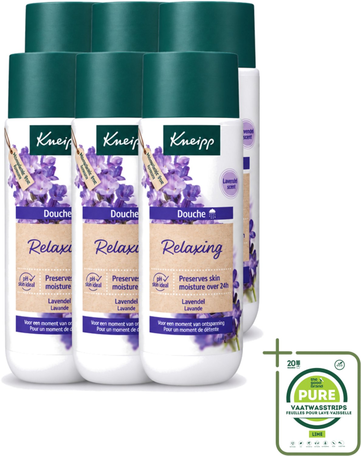 6 x Kneipp - Douchegel - Relaxing - Ontspannende Geur - 200 ml - Grootverpakking - Vaatwasstrips - Douchegel Ontspanning - Ontspannende Geur - Natuurlijke Lavendelolie - Huid Verzorging - Stress Verlichten