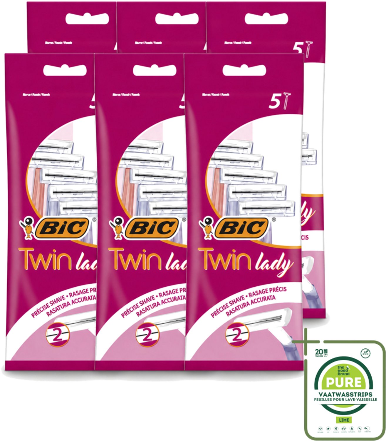 6 x Bic - Twin Lady - Scheermesjes - Dubbel Mesje - Wegwerpmesjes - 5 Scheermesjes - Grootverpakking - Scheermesje Vrouw - Wegwerpscheermesje - Dubbel Mesje - Scheerbeurt Vrouw - Pastelkleur