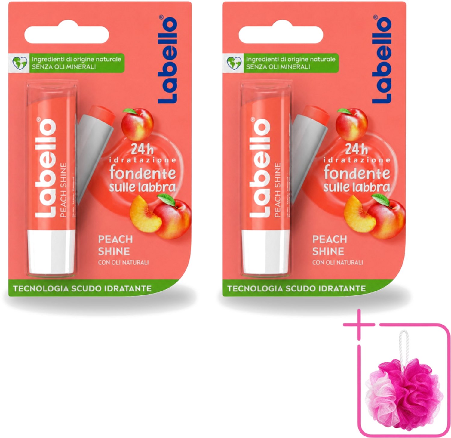 2 x Labello – Lippenbalsem – Fruity Peach Shine – Vegan - Bulkverpakking - Lippenbalsem - Douchemop - Vegan lippenbalsem