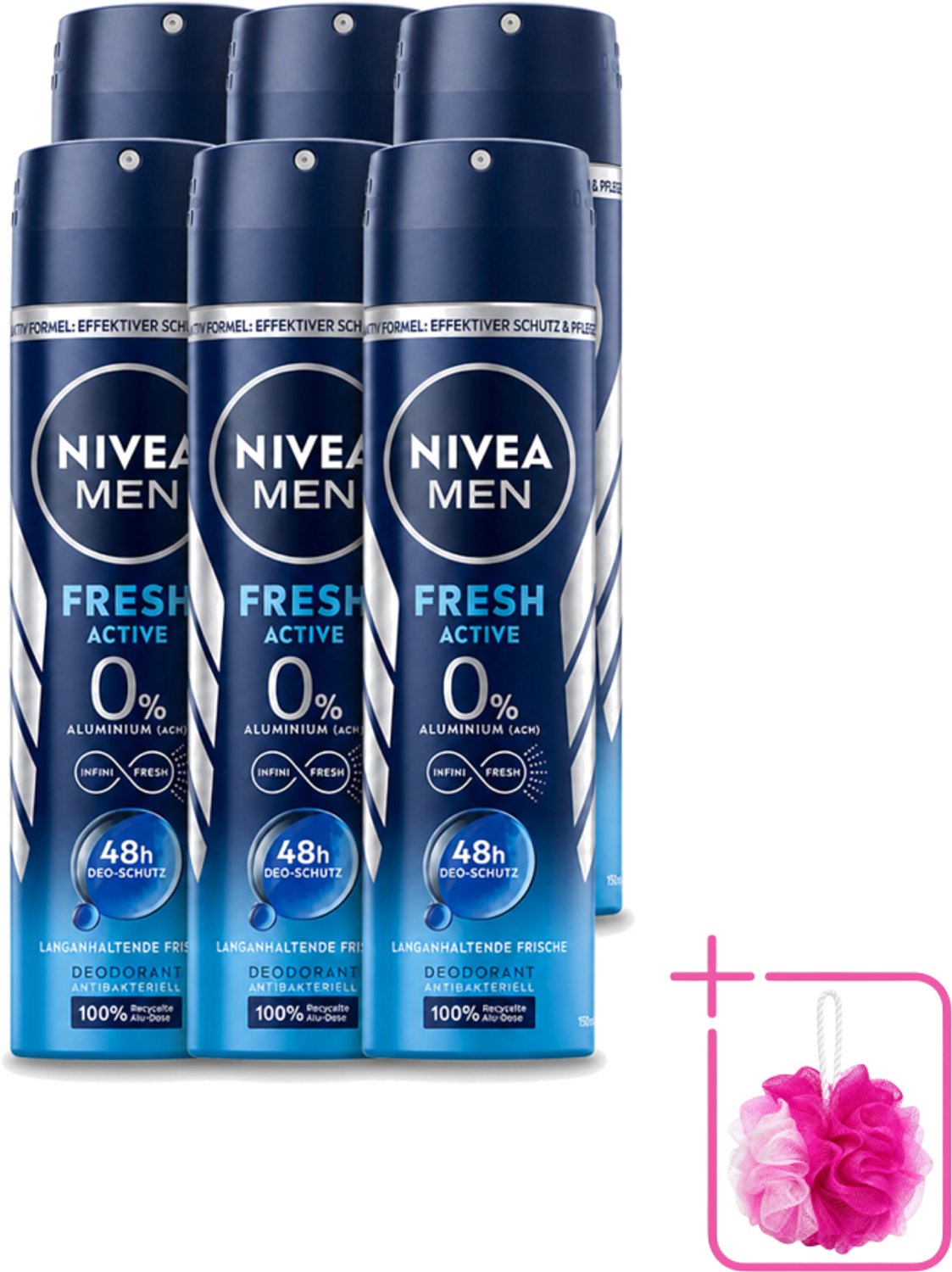 6 x Nivea - Men - Deo Spray - Fresh Active - 48 Uur Lang Werkend - 150 ml - Bulkverpakking - Deodorant spray - Zweetvermindering