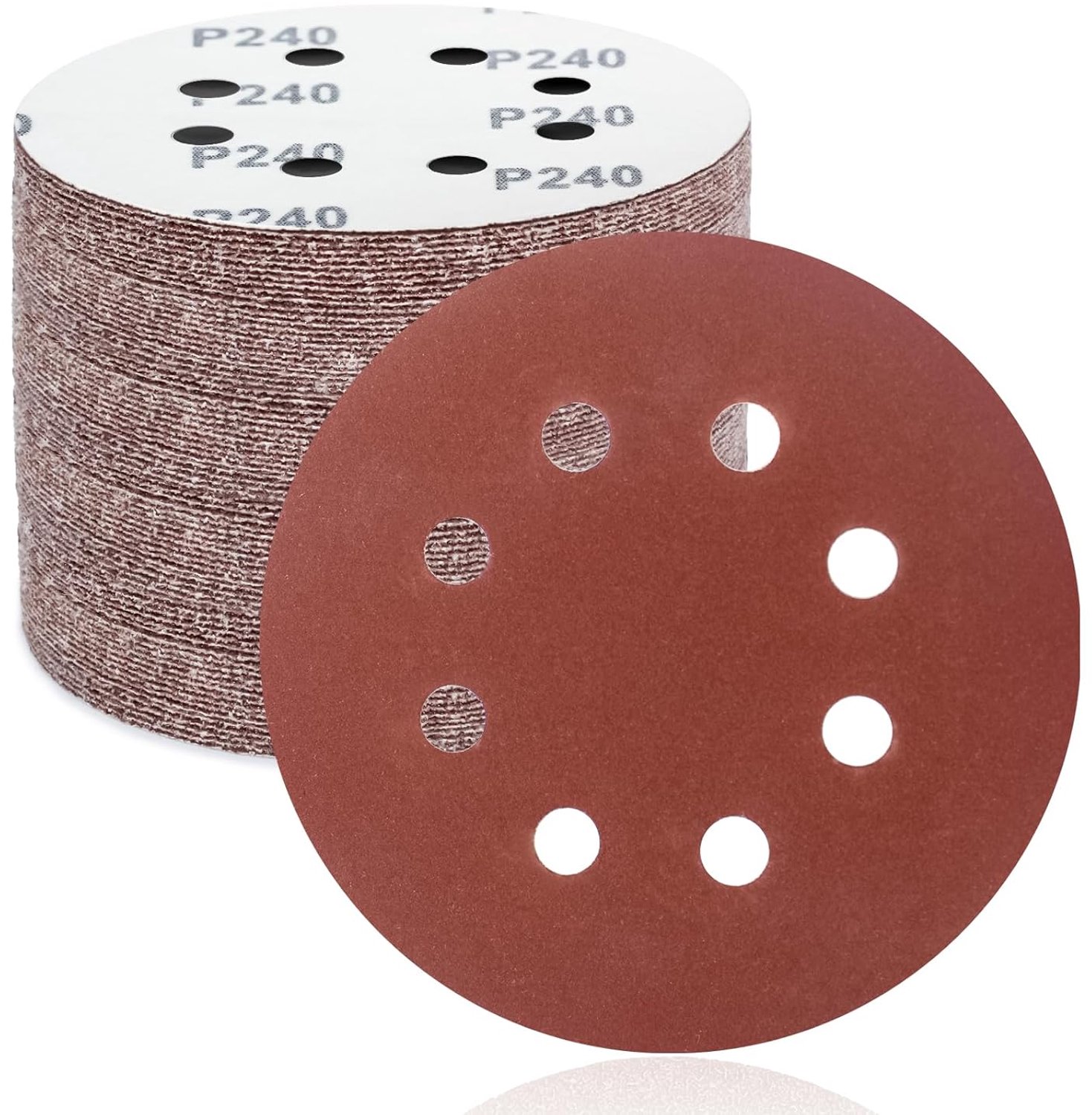 FEIHU 50pcs Sanding Discs 125mm, Sandpaper Pads 8 Holes for Eccentric Sander Granule 240 - ShopVlot