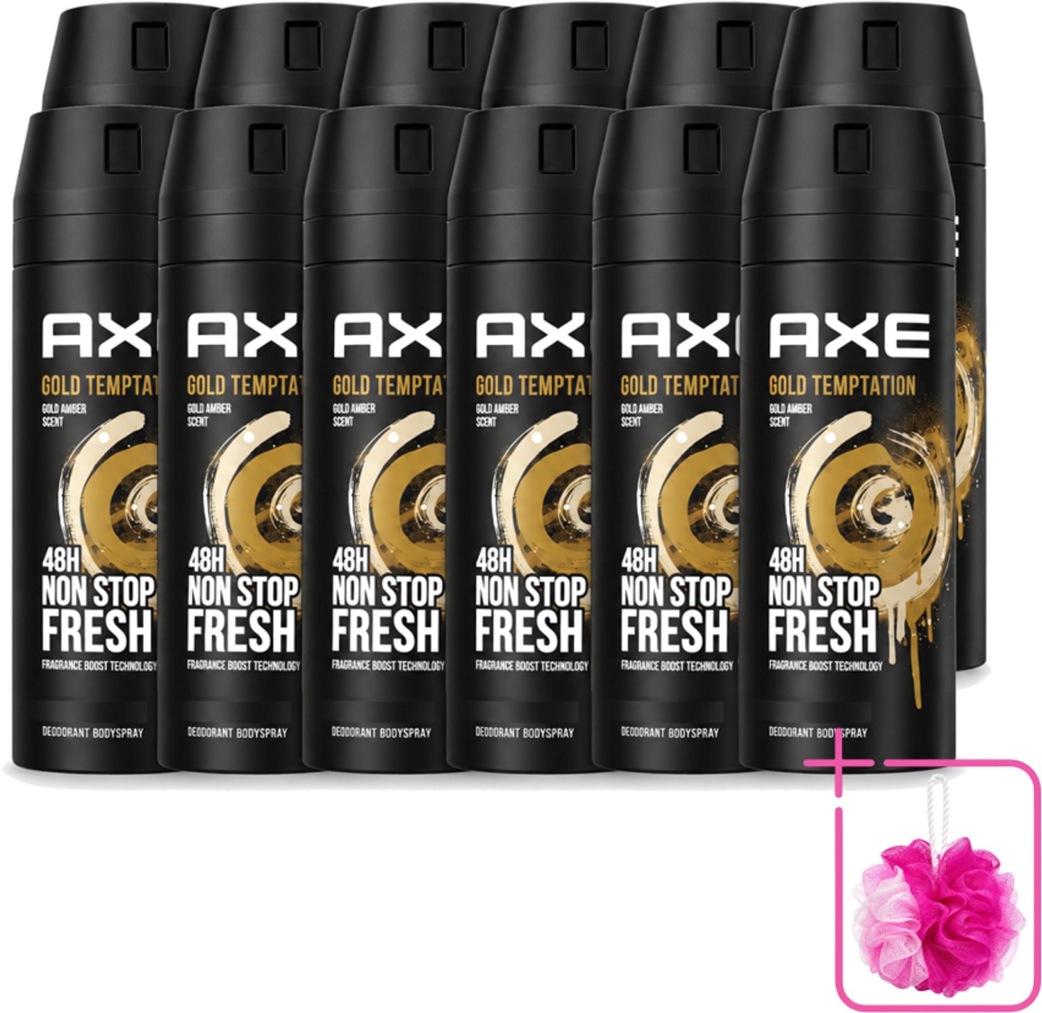 12 x Axe - Deodorant Bodyspray - 48hrs Non Stop Fresh - Gold Temptation - Gold Amber - 150 ml - Bulkverpakking - Deodorant - Douchemop - Bodyspray