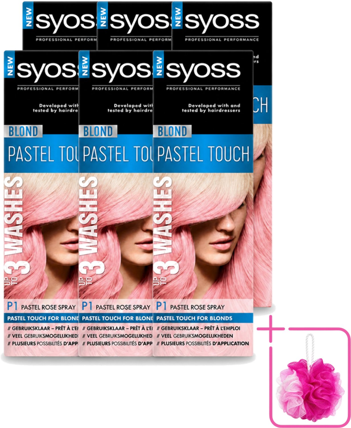 6 x Syoss Color Blond Pastel Touch P1 Pastel Rose - Haarverf Spray - Pastel Rose - Bulkverpakking - Haarverf Spray - Douchemop - Pastel Rose