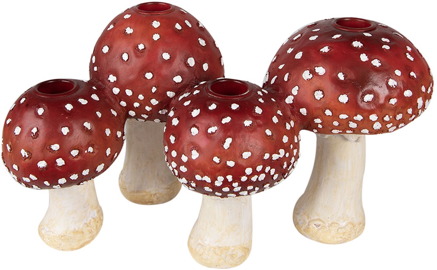 Clayre & Eef Kandelaar Paddenstoel 17 cm Rood Wit Polyresin Herfst decoratie