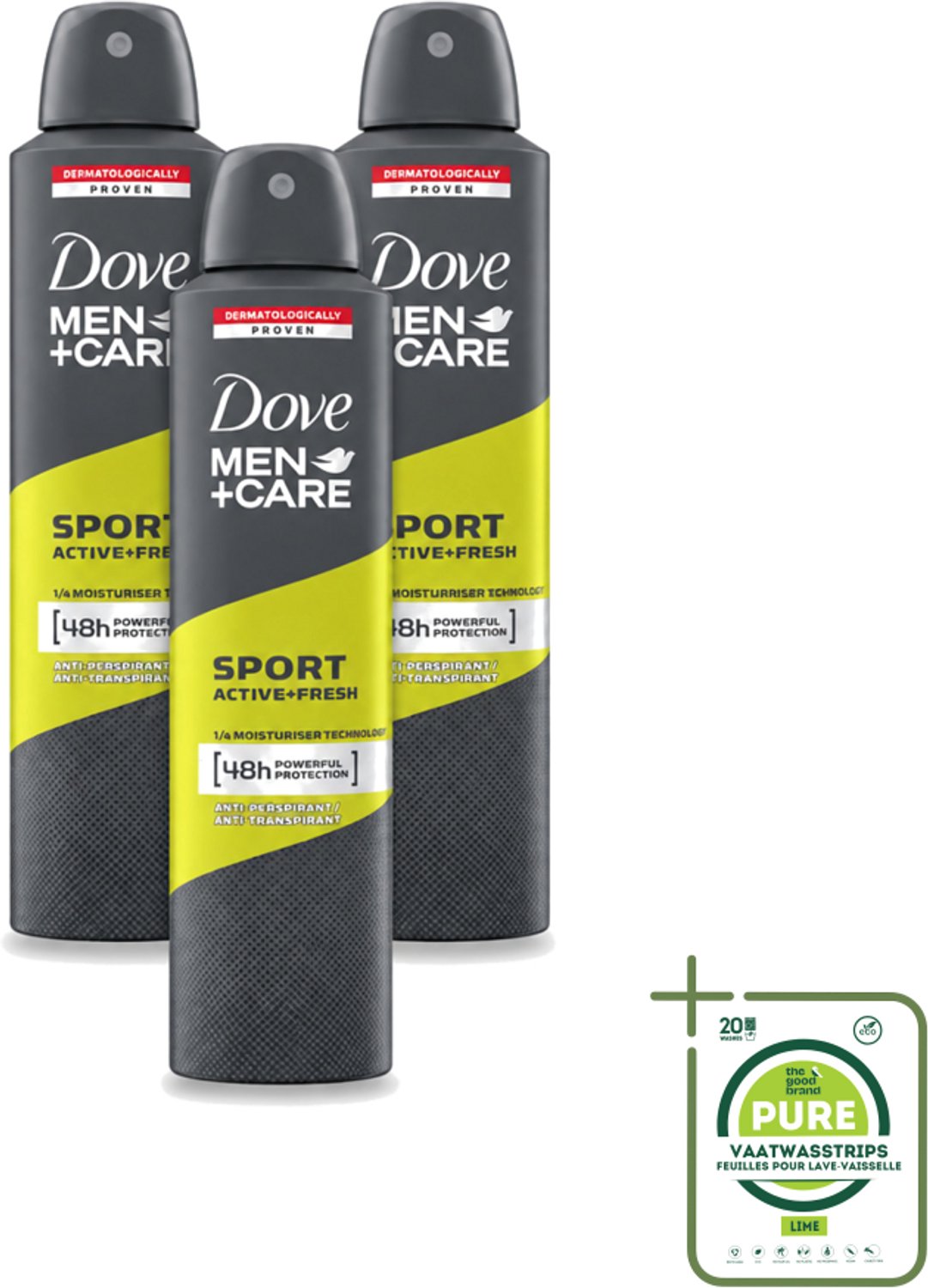 3 x Dove - Deodorant - Spray Men - Sport Active + Fresh - Energiek en verfrissend - 250 ml - Grootverpakking - Sport Deodorant - Zweetvermindering - Frisheid - Anti-transpirant - Mannelijke Verzorging