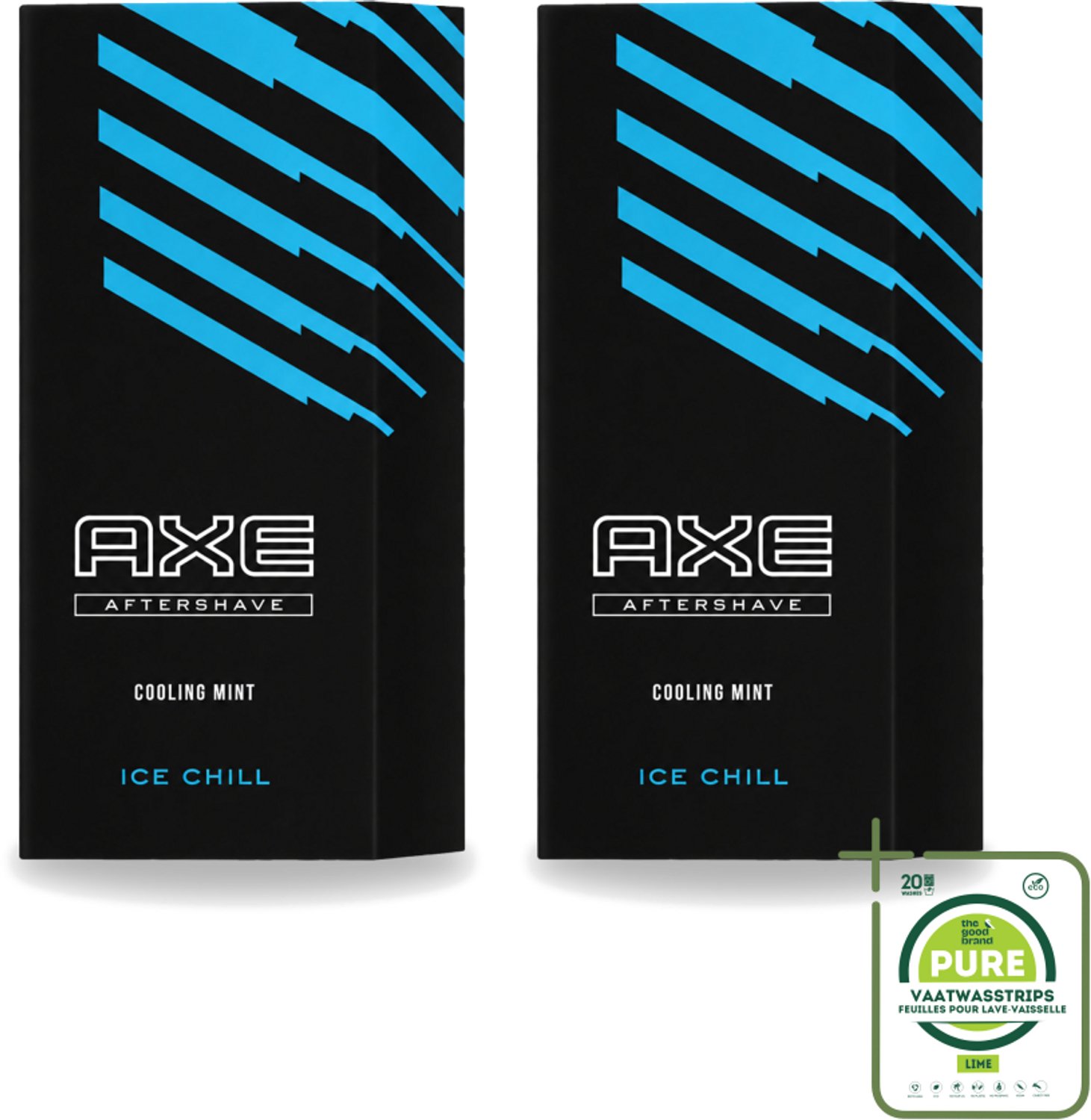 2 x Axe – Aftershave – Ice Chill – Cooling Mint – 100 ml - Grootverpakking - Vaatwasstrips - Aftershave - Verkoeling - Huidverzorging - Scheren - Frisheid