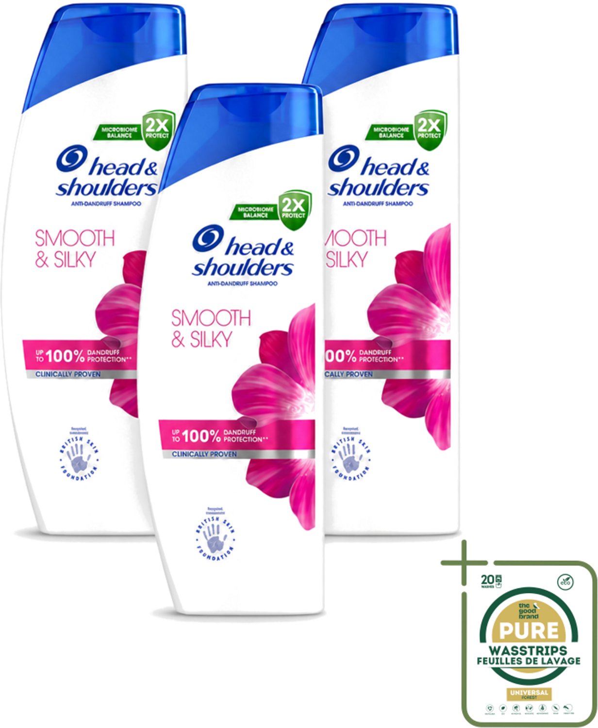 3 x Head & Shoulders - Shampoo - Smooth & Silky - 250ml - Wasstrips - Roosvrij Haar - Droog Haar - Pluizig Haar - Glad Haar - Zijdezacht Haar