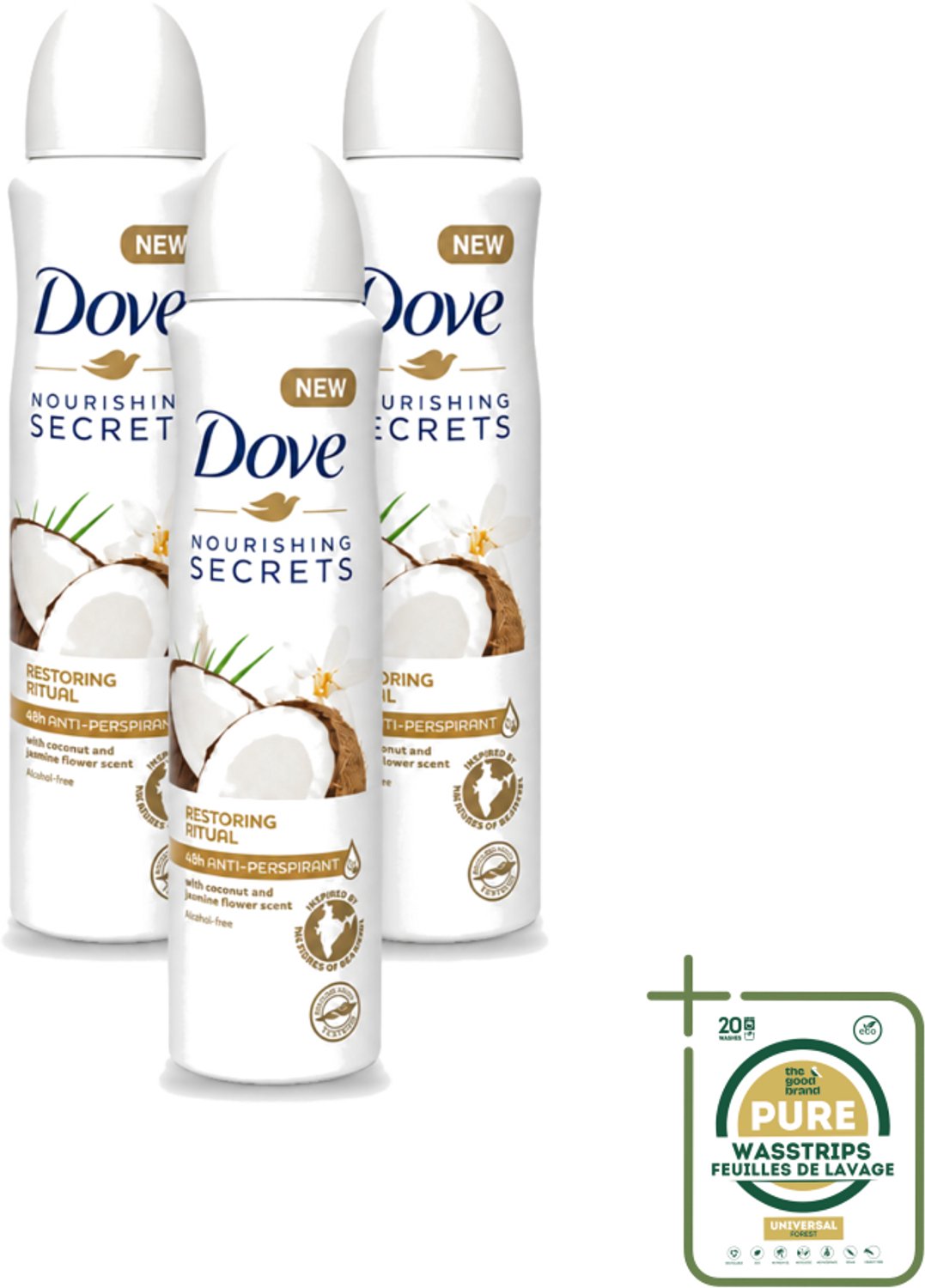 3 x Dove – Deodorant Spray – Restoring Ritual Cocos & Jasmijn – 150 ml - Deodorant Spray - Kokos En Jasmijn - Alcoholvrije Deodorant - Huidverzorging - Okselverzorging