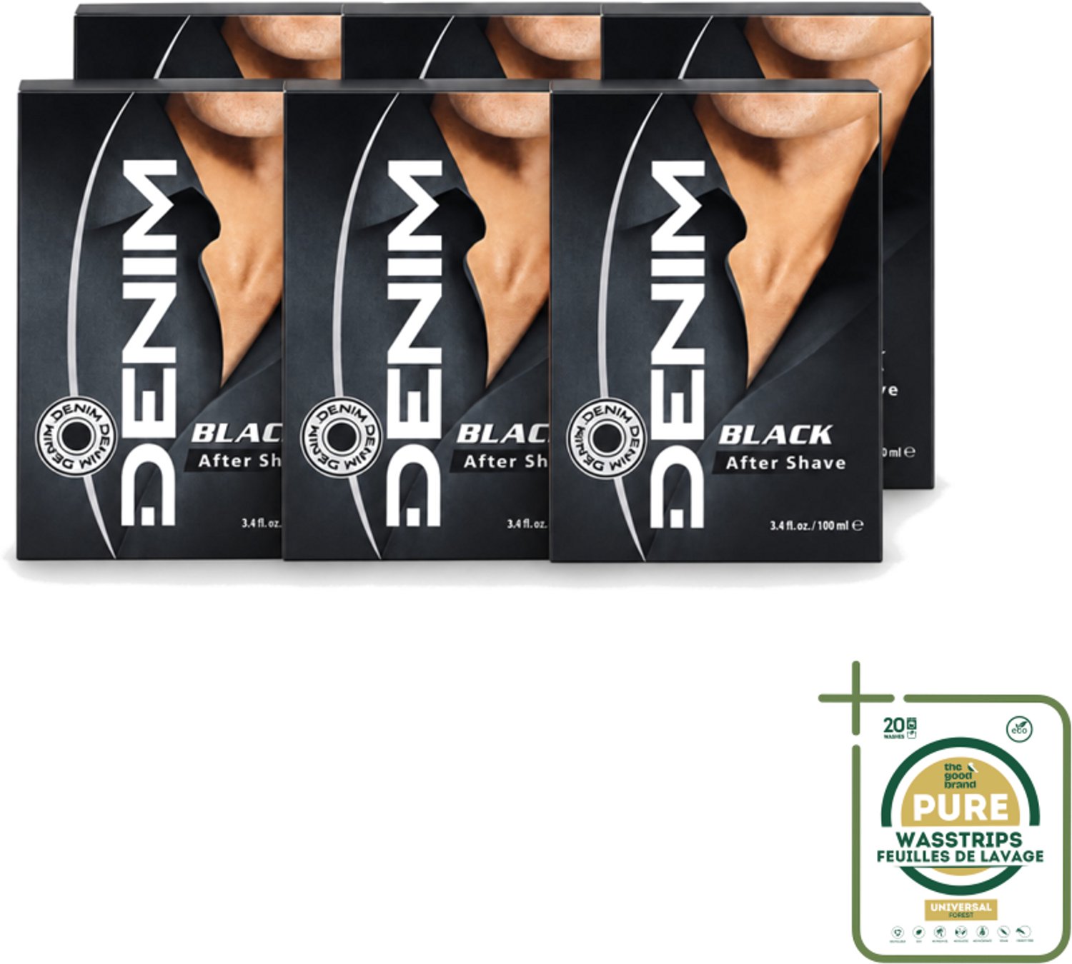 6 x Denim – Aftershave – Black – 100 ml - Wasstrips - Aftershave - Aftershave Man - Aftershave Voor Mannen - Aftershave Na Scheren - Scheren Aftershave